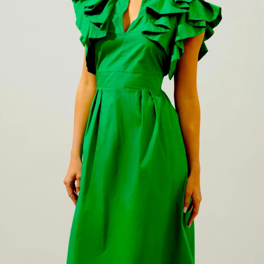 Sugarlips Santana Ruffled Green Midi Dress